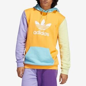 Adidas Color Block Trefoil Pullover Hoodie Mens M Medium Orange Purple Blue
